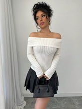 Women's Solid Color Ribbed Off-Shoulder Long Sleeve Backless Bow T-Shirt, Spring & Fall